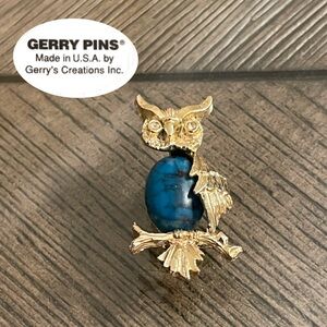 Vintage Gerry’s Gold-tone Owl Brooch with Faux Turquoise Belly